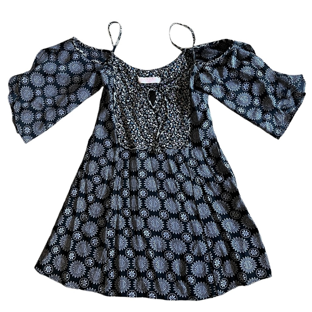 LUCY LOVE Kenzie Tunic Made in USA Size S Boho Black Geo Floral Print MSRP $75 - Picture 2 of 8